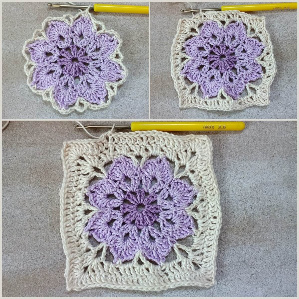 Runde 4 bis 6 vom Blumen Häkelquadrat
