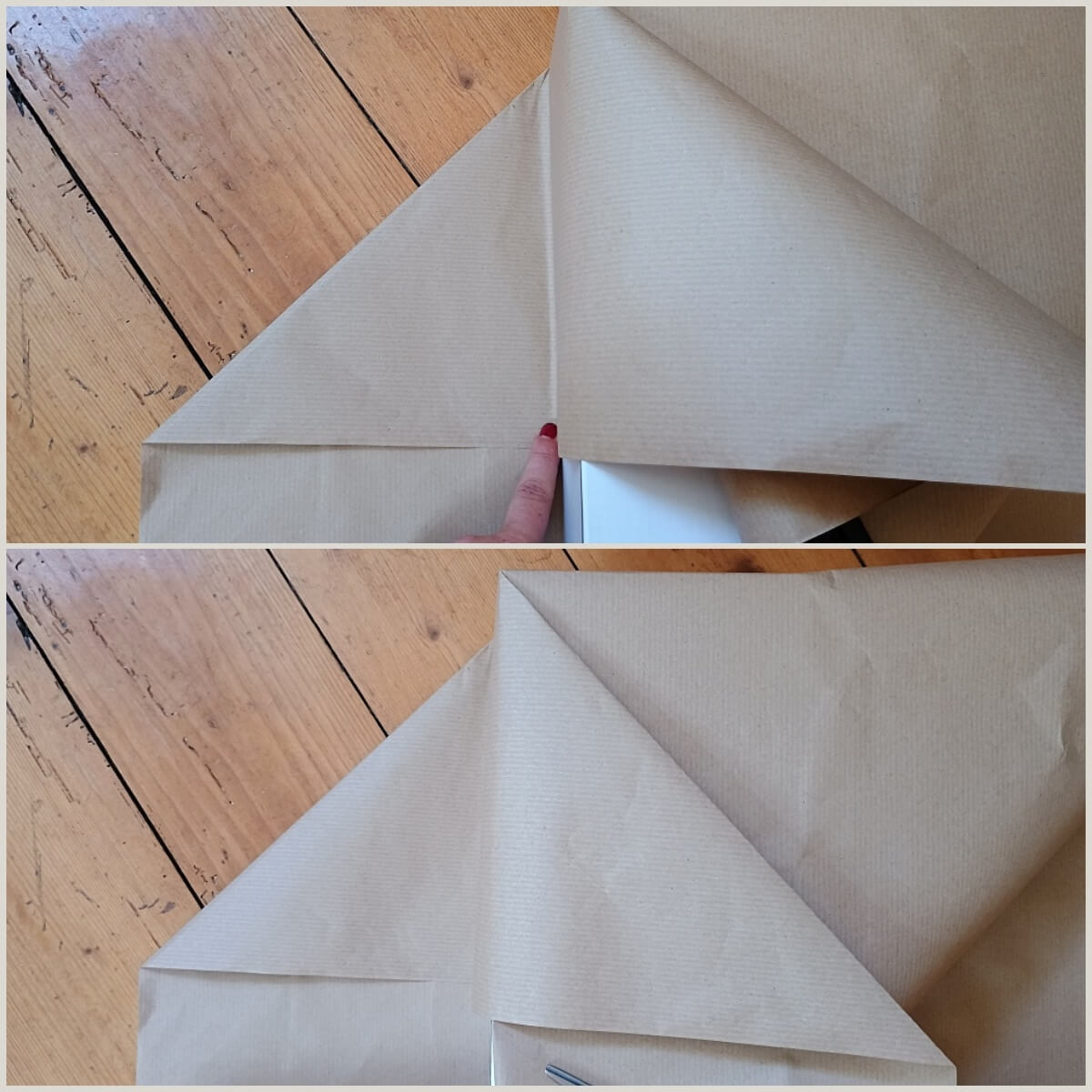 erste Ecke des Geschenkpapiers knicken