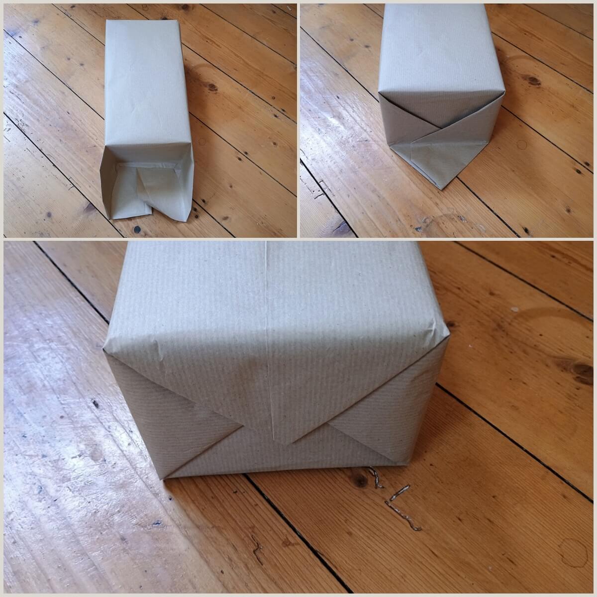 untere Kante des Geschenks im Kimono-Stil falten