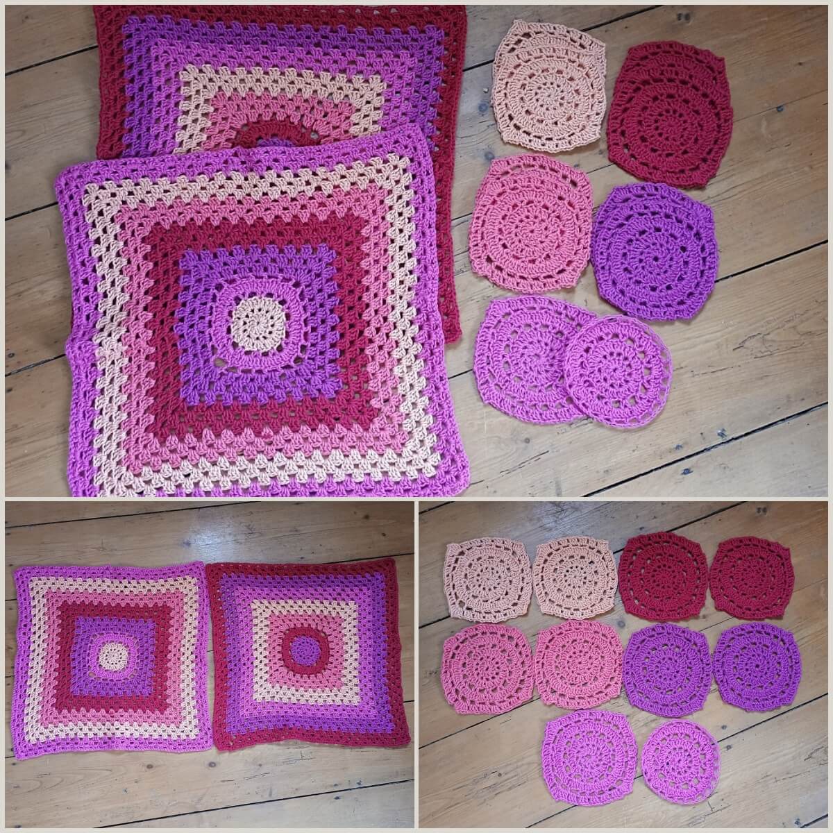 Einzelteile der Schultertasche aus Granny Squares