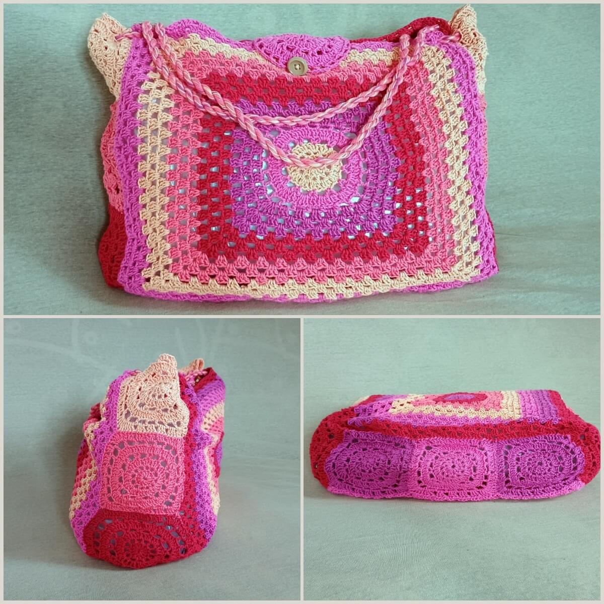 Schultertasche Ansicht von vorne, oben und der Seite