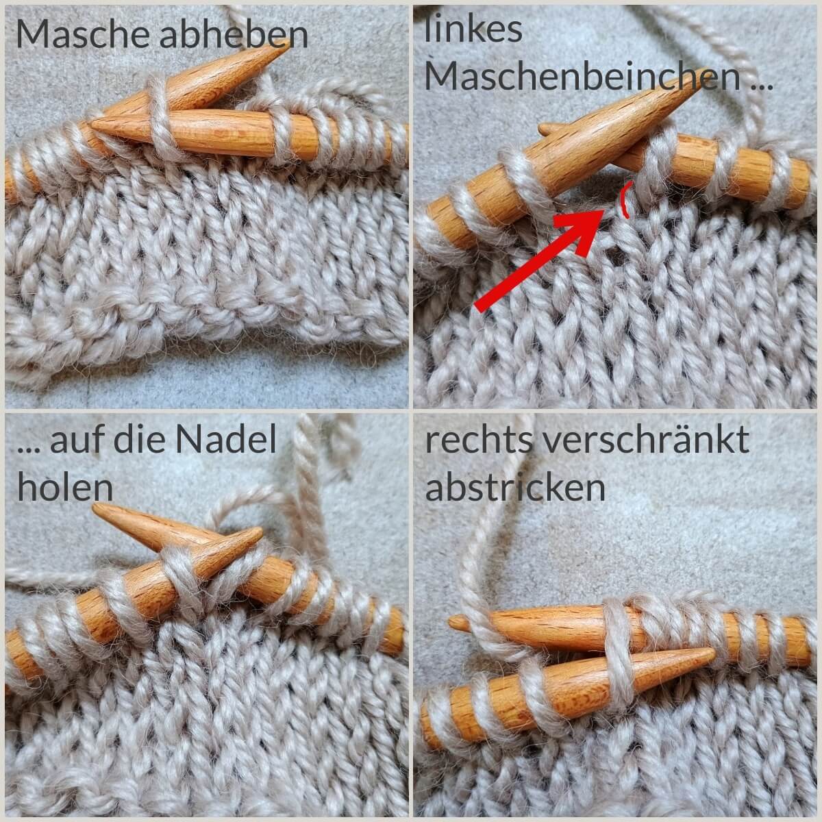 Maschen tiefergestochen aufnehmen