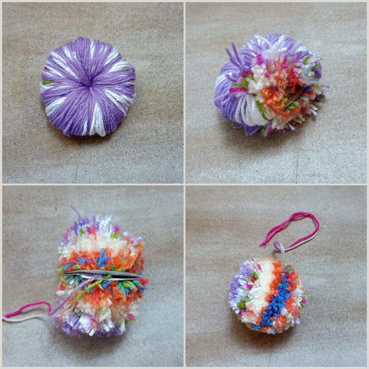 fertiger, großer Pompom aus Garnresten 