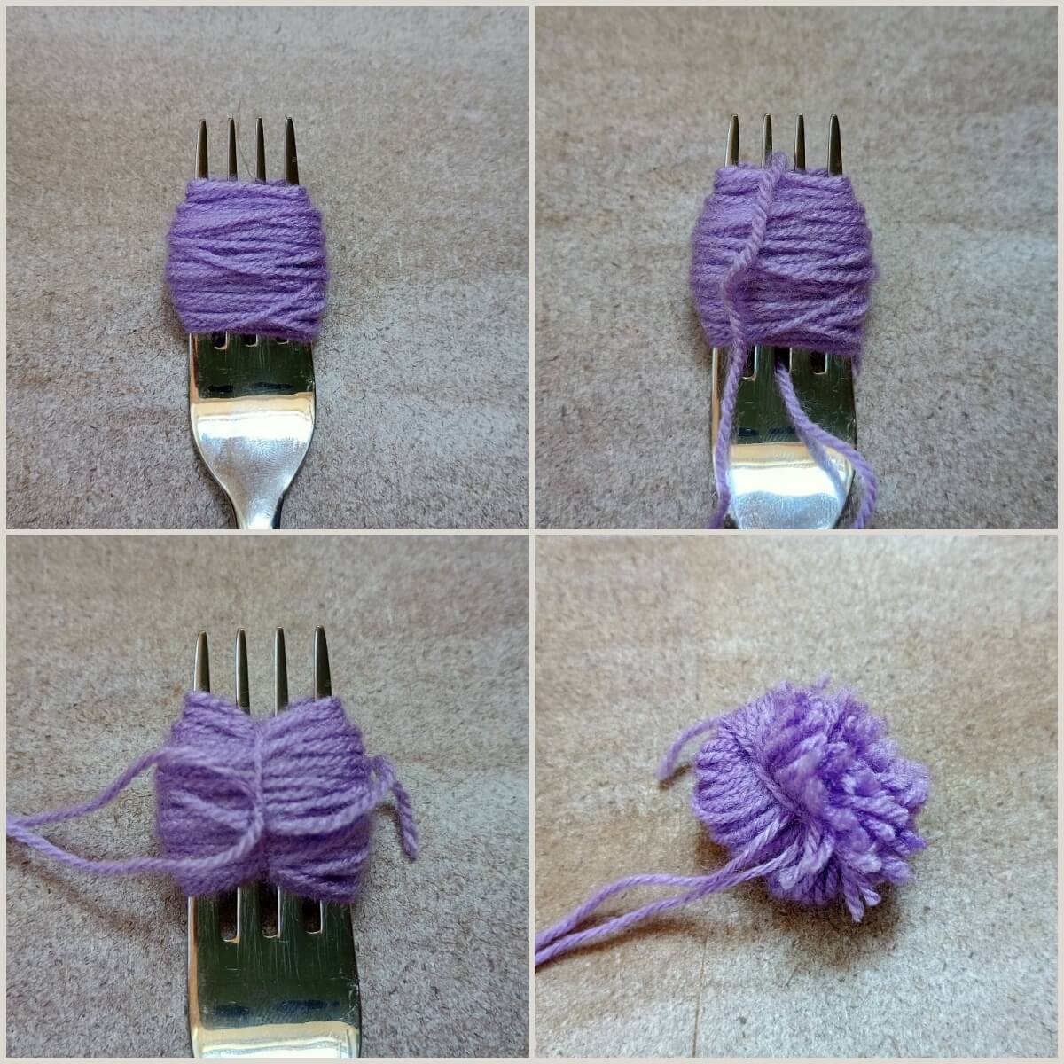 kleinen Pompom auf einer Gabel basteln