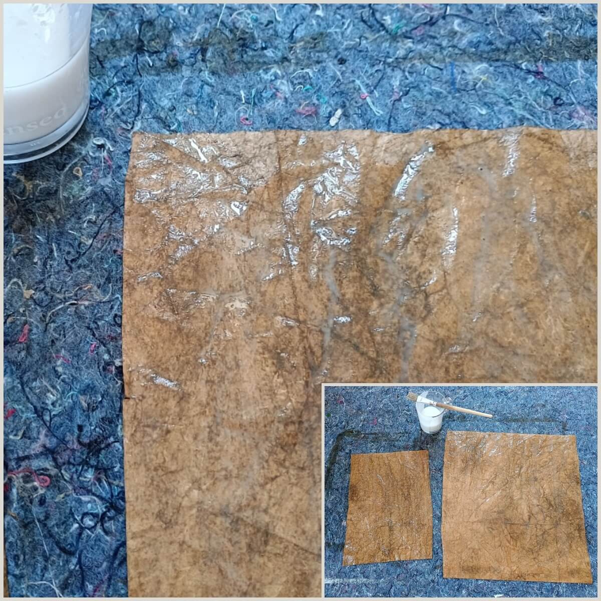 Papierleder mit Bastelleim bestreichen