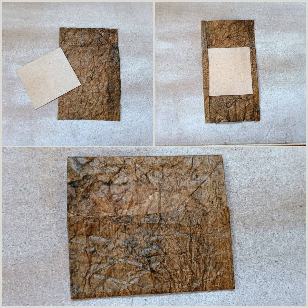 Papierleder um Kartonstück kleben