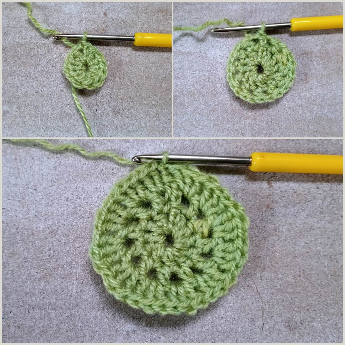 Runde 1 bis 3 für schlichte Granny Squares