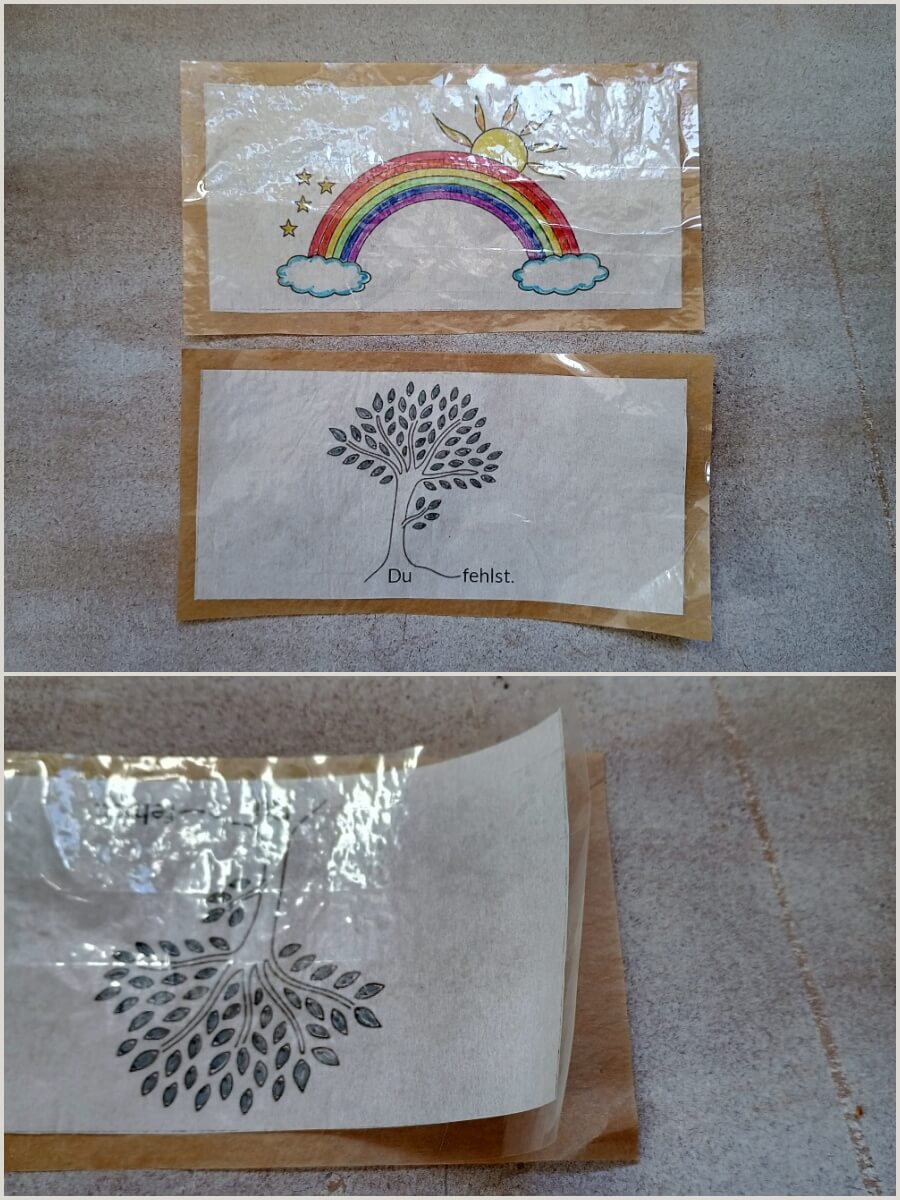 Aufkleber für Grabkerzen mit Regenbogen und Baum