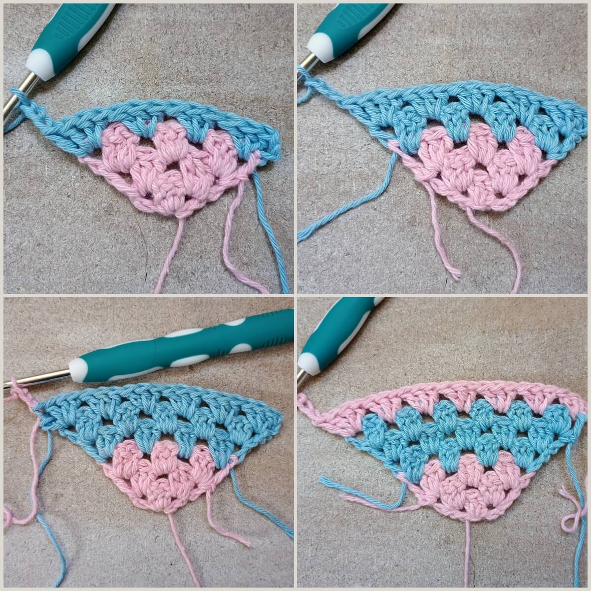 Stäbchengruppen zum diagonalen Granny Square hinzufügen
