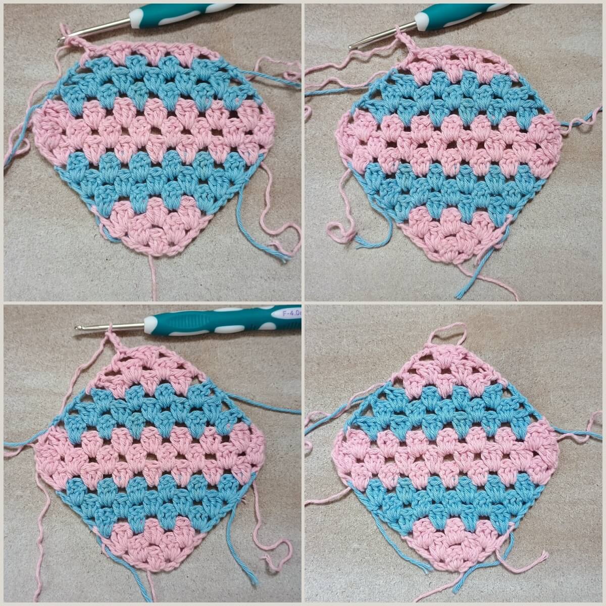 letzte Reihen vom diagonalen Granny Square