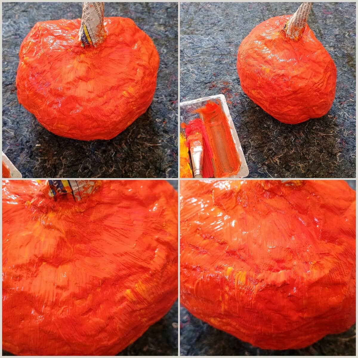 Pappmasche-Kürbis mit Acrylfarben bemalen