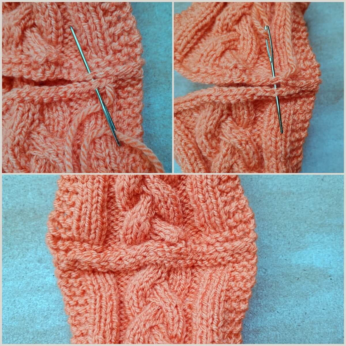 Enden des gestrickten Bandes zusammennähen